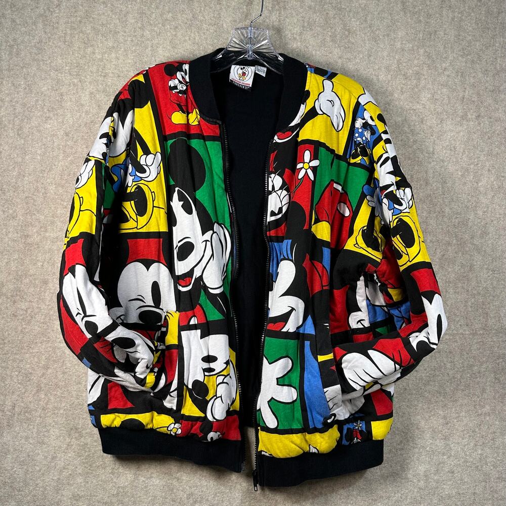 Disney x Forever 21 Mickey & Co Colorblock Comic Puffer Jacket Size Large AOP